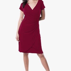 NWT S Crimson Red Faux Wrap Dress Gameday Work Casual short sleeve